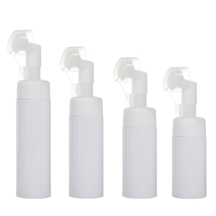 100ml 120ml 150ml 180ml cosmetic white facial wash foaming packaging brush foam pump bottles with silicone brush