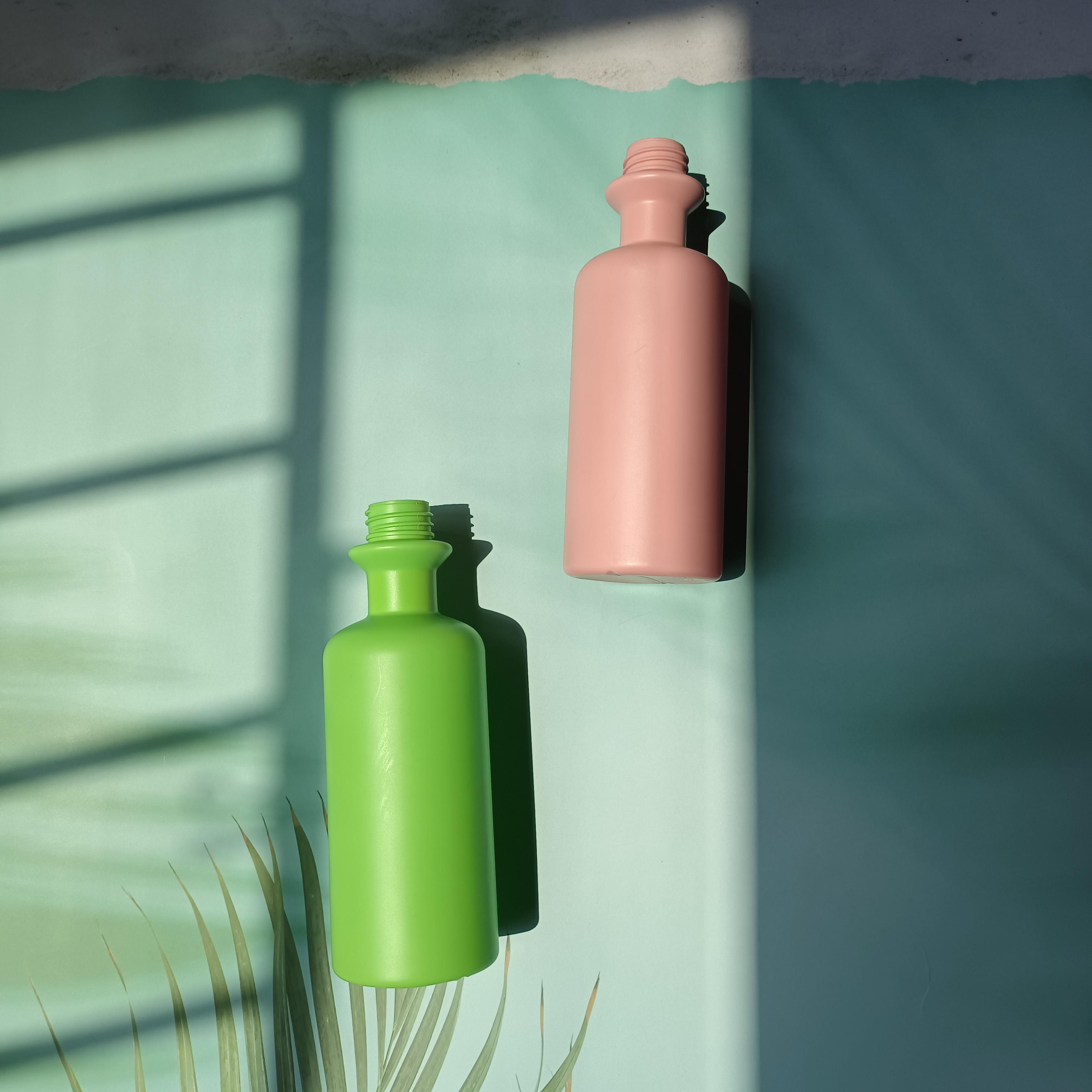 Green shampoo bottles